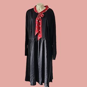 Shein Curve black oversized dress side zipper wide hips collar tie hearts 4XL